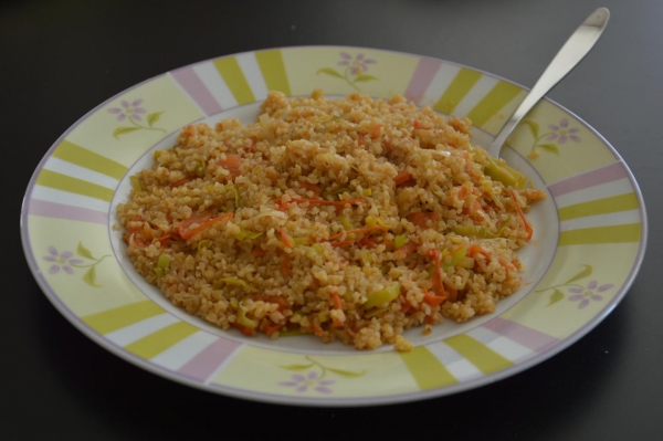 Bulgur con pomodorini e porro