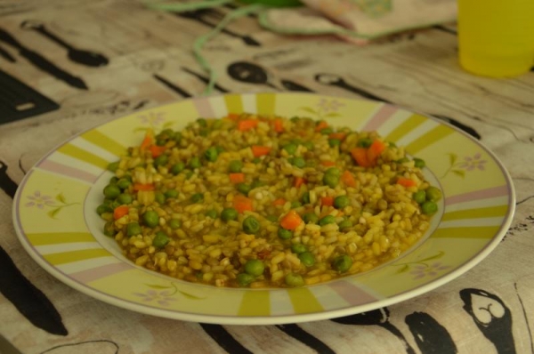 Risotto con piselli e lenticchie